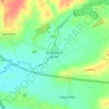 Topografische kaart Stanford on Avon, hoogte, reliëf