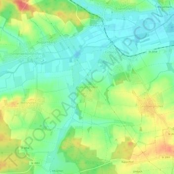 Topografische kaart Walkertshofen, hoogte, reliëf