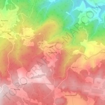 Topografische kaart Nespereira, hoogte, reliëf
