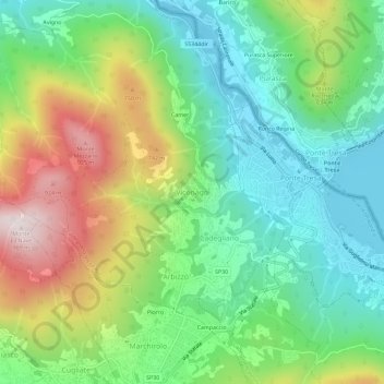 Topografische kaart Viconago, hoogte, reliëf