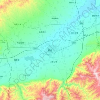 Topografische kaart 蔚县, hoogte, reliëf