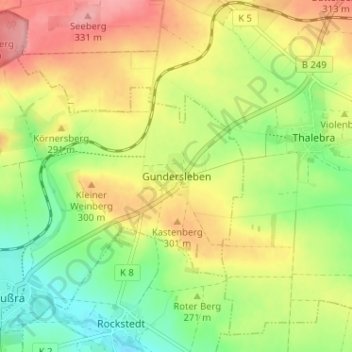 Topografische kaart Gundersleben, hoogte, reliëf
