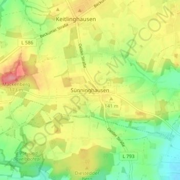 Topografische kaart Sünninghausen, hoogte, reliëf
