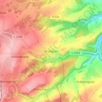 Topografische kaart Arnsgrün, hoogte, reliëf