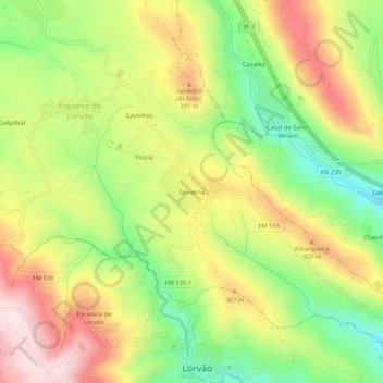 Topografische kaart Sernelha, hoogte, reliëf