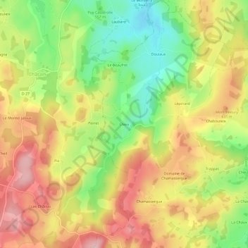 Topografische kaart Cheix, hoogte, reliëf
