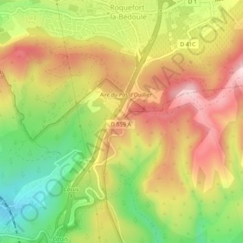 Topografische kaart Pas d'Ouillier, hoogte, reliëf