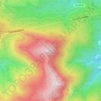 Topografische kaart Freitas, hoogte, reliëf