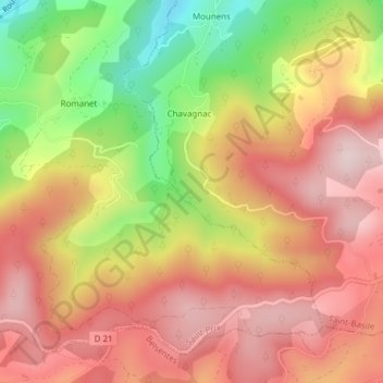 Topografische kaart Martinèche, hoogte, reliëf