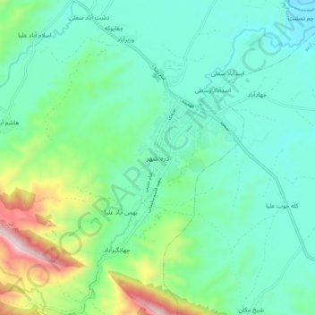 Topografische kaart Darreh Shahr, hoogte, reliëf