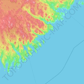 Topografische kaart Jackies Island, hoogte, reliëf