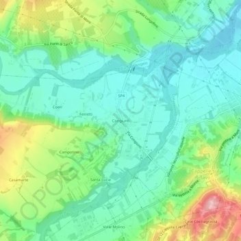 Topografische kaart Congiunti, hoogte, reliëf