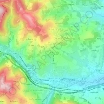 Topografische kaart Vindry, hoogte, reliëf