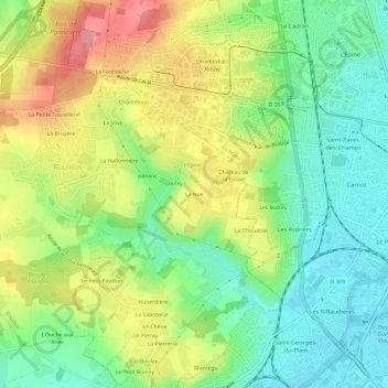 Topografische kaart La Noë, hoogte, reliëf