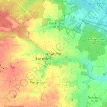 Topografische kaart Schweimke, hoogte, reliëf