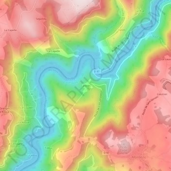 Topografische kaart Canines, hoogte, reliëf