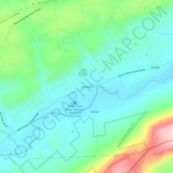 Topografische kaart Ashfield, hoogte, reliëf