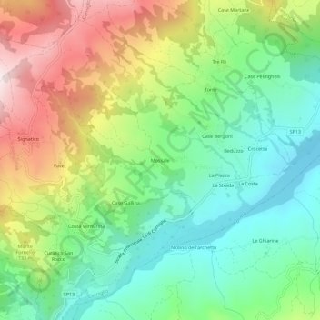 Topografische kaart Mossale, hoogte, reliëf
