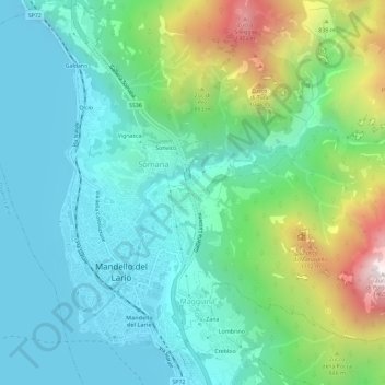 Topografische kaart Rongio, hoogte, reliëf