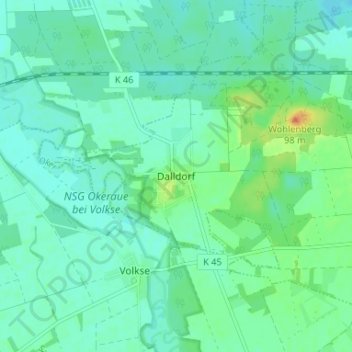 Topografische kaart Dalldorf, hoogte, reliëf