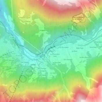 Topografische kaart La Griaz, hoogte, reliëf