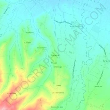 Topografische kaart Romagna, hoogte, reliëf