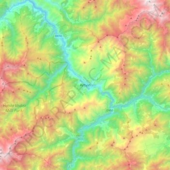 Topografische kaart Artvin, hoogte, reliëf