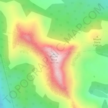 Topografische kaart Mount Ossa, hoogte, reliëf