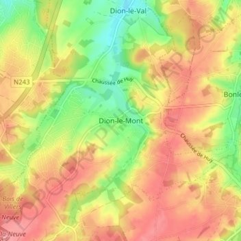 Topografische kaart Dion-le-Mont, hoogte, reliëf