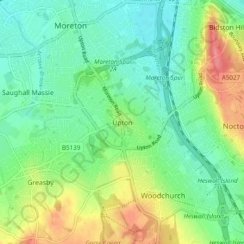Topografische kaart Upton, hoogte, reliëf