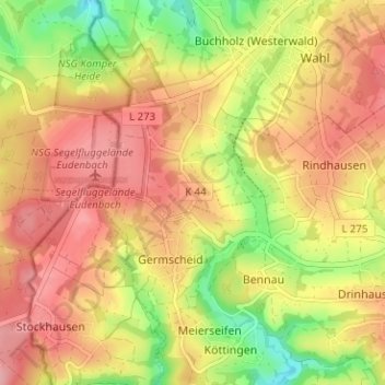 Topografische kaart Muß, hoogte, reliëf