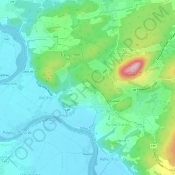 Topografische kaart Kerna, hoogte, reliëf
