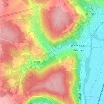 Topografische kaart Montcourt, hoogte, reliëf