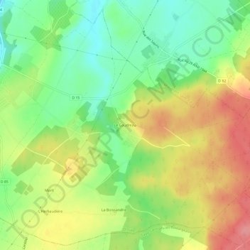 Topografische kaart Le Gaudreau, hoogte, reliëf