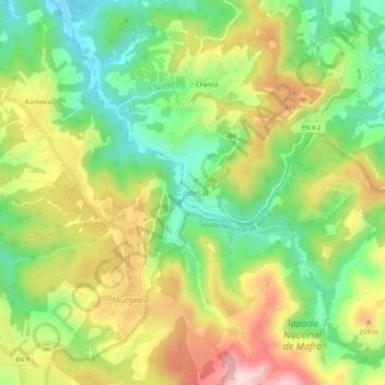 Topografische kaart Codeçal, hoogte, reliëf