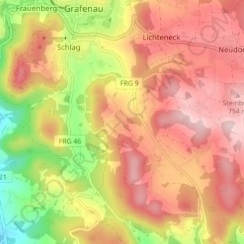 Topografische kaart Liebersberg, hoogte, reliëf