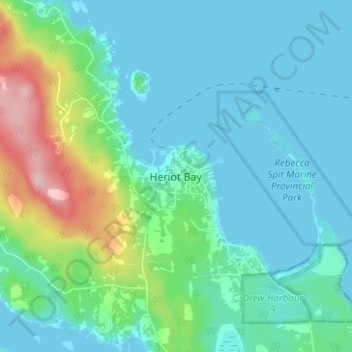 Topografische kaart Heriot Bay, hoogte, reliëf
