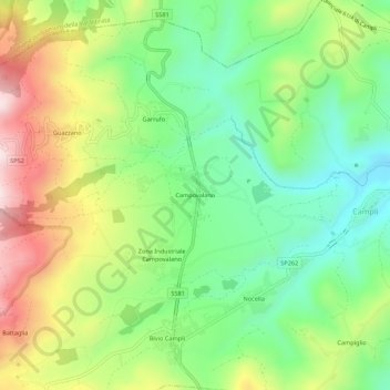 Topografische kaart Campovalano, hoogte, reliëf