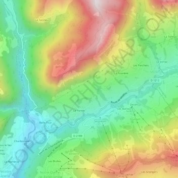 Topografische kaart La Fougère, hoogte, reliëf