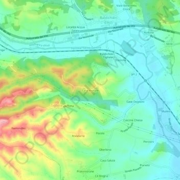 Topografische kaart Case Morajni, hoogte, reliëf
