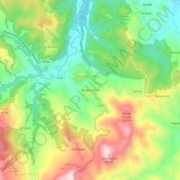 Topografische kaart Montazzolino, hoogte, reliëf