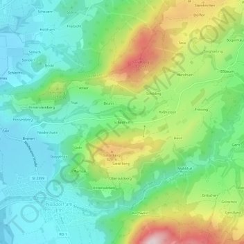 Topografische kaart Schadhub, hoogte, reliëf