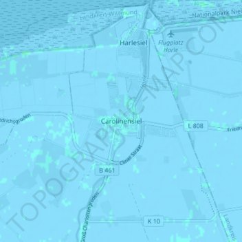 Topografische kaart Carolinensiel, hoogte, reliëf