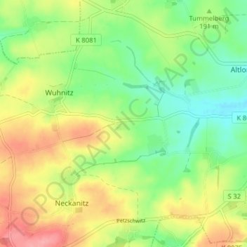 Topografische kaart Albertitz, hoogte, reliëf
