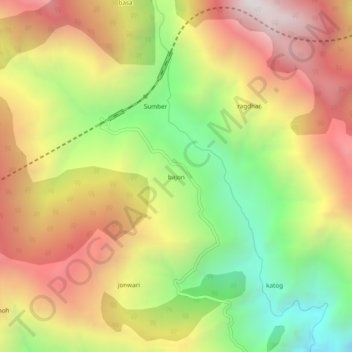 Topografische kaart bajon, hoogte, reliëf