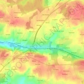 Topografische kaart Kergousse, hoogte, reliëf