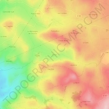 Topografische kaart Cissac, hoogte, reliëf