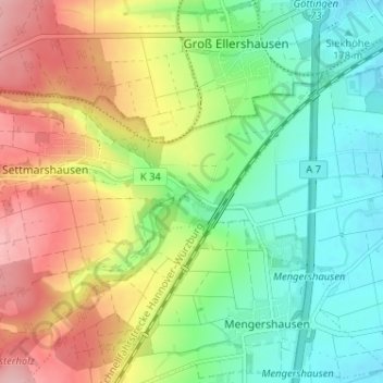 Topografische kaart Olenhusen, hoogte, reliëf