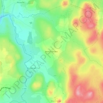 Topografische kaart Rieutort d'Aubrac, hoogte, reliëf