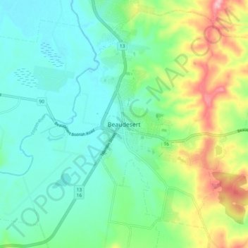 Topografische kaart Beaudesert, hoogte, reliëf